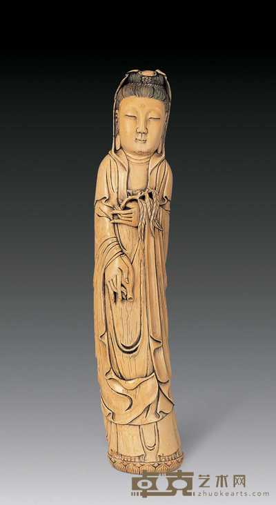 民国 象牙刻观音立像 高36.5cm